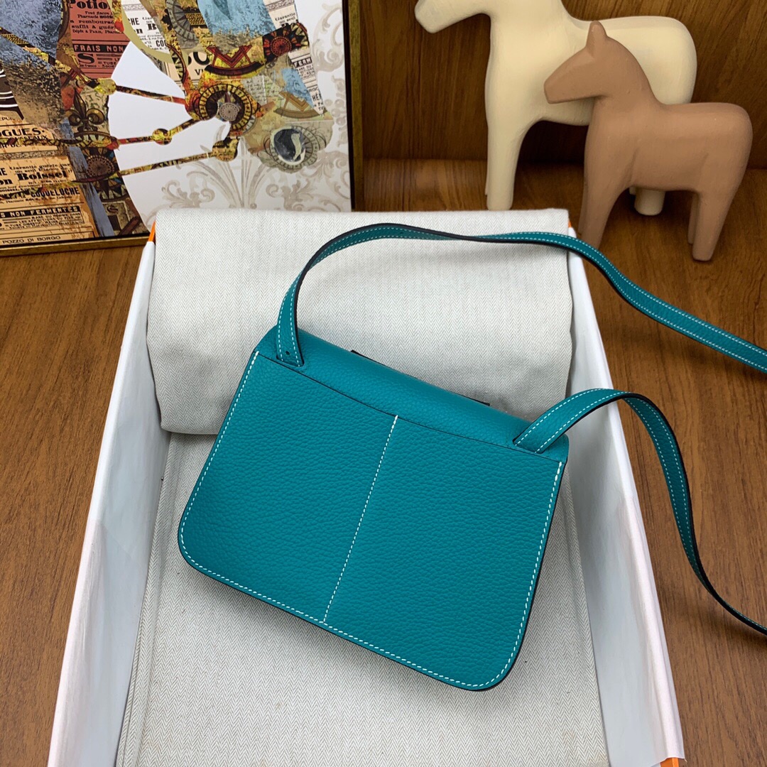 Hermes Mini Halzan 22 Handbag Shoulder Bag In Blue Atoll Clemence Leather